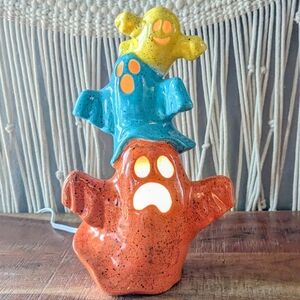 🎃 Vintage Stacked Ghost Light – Plug-In 9” Tall, Fun & Colorful Halloween Decor